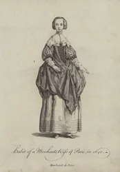 Kleidung einer Kaufmannsfrau von Paris, 1640